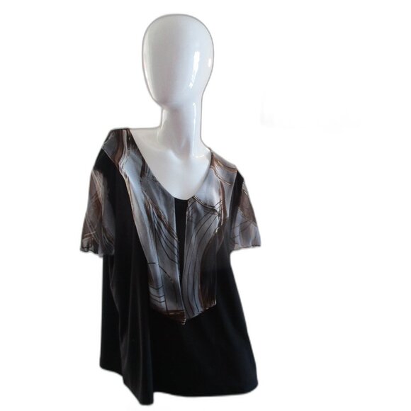 Elegant Sheer Sleeve Blouse by Standard USA – Black & Bronze Flow Print ✨ - Picture 1 of 6